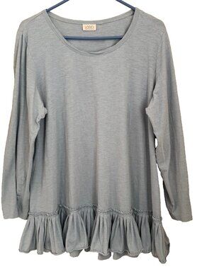 LOGO by Lori Goldstein Ruffle Hem Tunic Top XL Blue Gray Long Sleeve‎ Knit